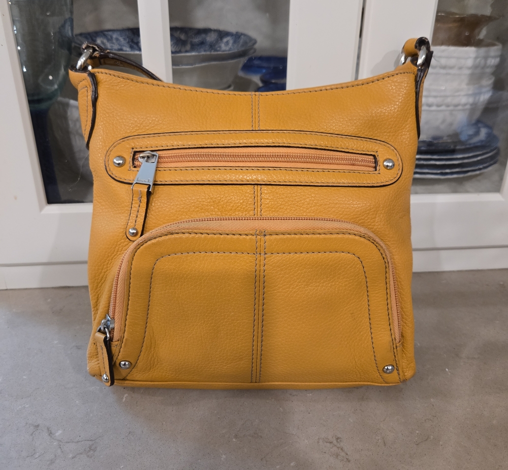 Tignanello Mustard Yellow Leather Crossbody Bag